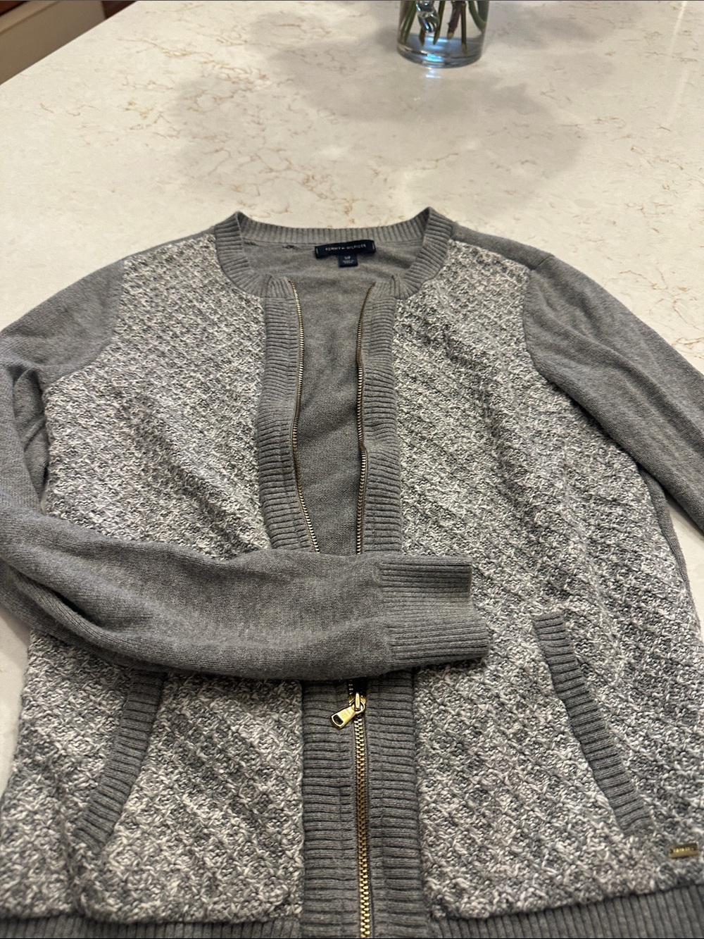Tommy Hilfiger Gray Quilted Zip-Front Cardigan